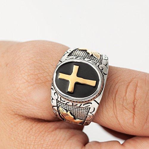 Christian Holy Cross Prayer Ring Stainless Steel Black Enamel Religious-Rings-Jude Jewelers-7-Innovato Design