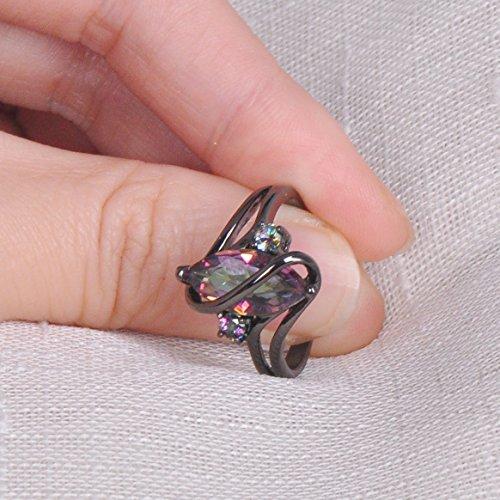 Jewelry Women's Rainbow Lab Topaz Promise Black Gold Ring Engagement Wedding Gift Rings for Her Size 5-11-Rings-Innovato Design-6-Innovato Design