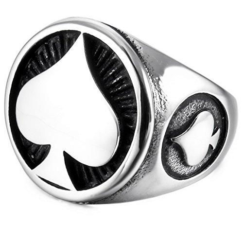 Men's Stainless Steel Ring Silver Tone Black Ace of Spades Poker Card-Rings-Innovato Design-7-Innovato Design