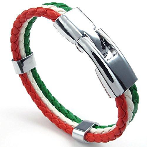 Men Feather Bracelet, Italy Flag Italian Banner Cuff Bangle, Red White Green, 8" 8.5" 9"-Bracelets-Innovato Design-8 Inches-Innovato Design