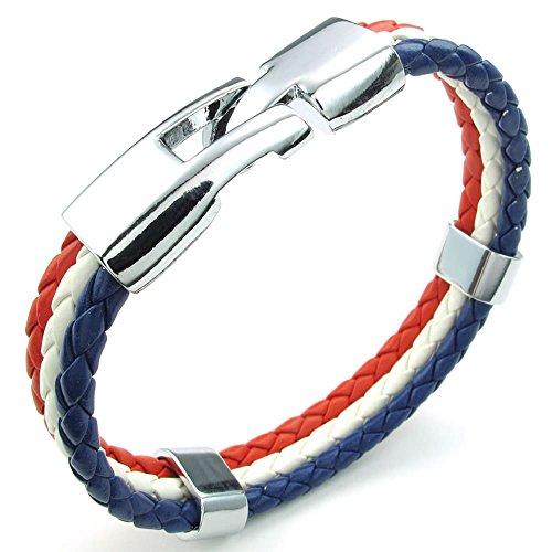Men Women Feather Bracelet, French France Flag Cuff Bangle, Blue White Red, 8" 8.5" 9"-Bracelets-Innovato Design-8.5 inches-Innovato Design