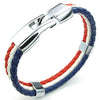 Men Women Feather Bracelet, French France Flag Cuff Bangle, Blue White Red, 8