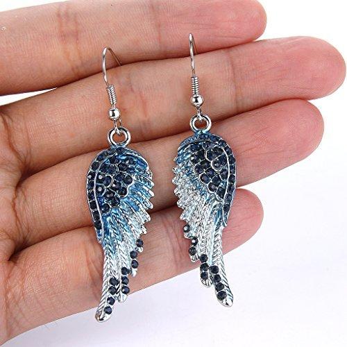 Angel Wing Hook Earrings Austrian Crystal Silver-Tone-Earrings-Innovato Design-Purple-Innovato Design