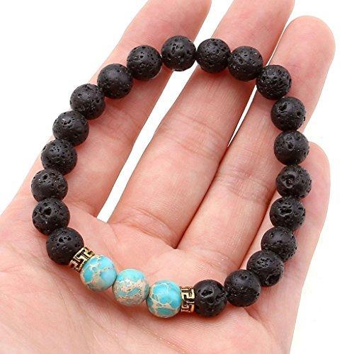 Black Lava Rock Stone Elastic Beaded Bracelet Healing Energy Stretch Bracelets with 3 Imperial Jasper-Bracelets-Innovato Design-Green-Innovato Design