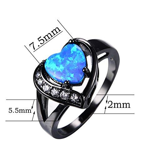 Women's Heart Opal CZ Stone Promise Ring Black Gold Plated Engagement Wedding Ring-Rings-Innovato Design-5-Innovato Design