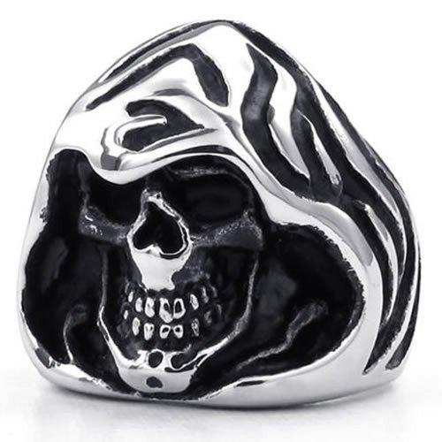 Men Stainless Steel Ring, Gothic Casted Grim Reaper Skull, Black-Rings-KONOV-7-Innovato Design