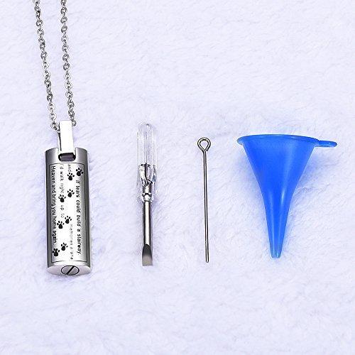 Ashes Keepsake Bar Necklace Message Puppy Paw Pendant Charm Jewelry Urn Dog Cat-Necklaces-Innovato Design-Silver-Innovato Design