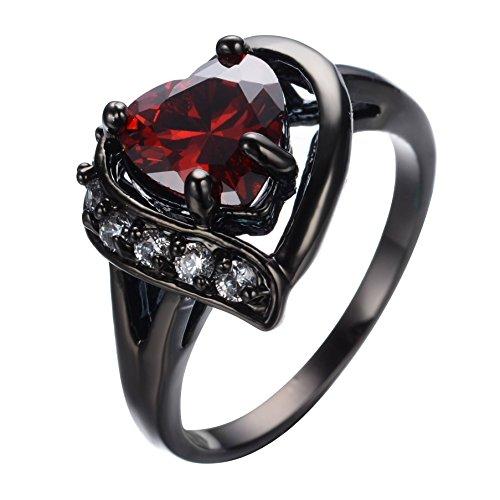 7mm Heart-Shaped Red Lab Ruby Stone with Cubic Zirconia Black-Rhodium-Plated Promise Ring-Rings-Innovato Design-6-Innovato Design