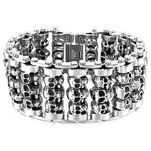 Men's Large Heavy Stainless Steel Bracelet Link Wrist Silver Tone Skull（ Weight : 187g ）-Bracelets-Innovato Design-Innovato Design