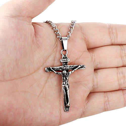 Jewelry Stainless Steel Antique Cross Crucifix Pendant Necklace For Men 24 Inch-Necklaces-Innovato Design-White-Innovato Design