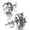 Men's 2 PCS Stainless Steel Stud Earrings CZ Silver Tone Royal King Crown Set - InnovatoDesign
