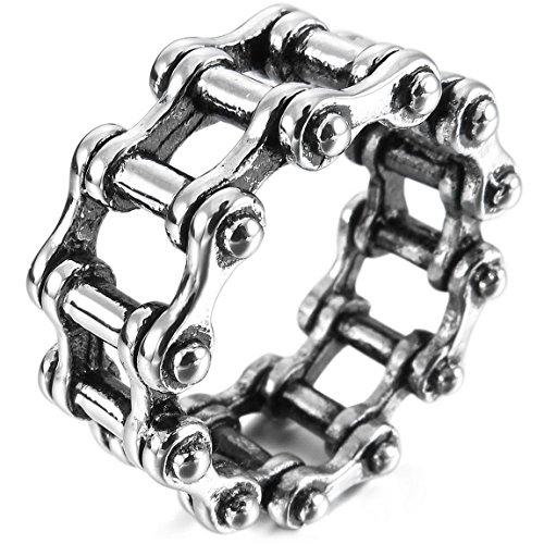 Men's Stainless Steel Ring Band Silver Tone Black Bicycle Chain-Rings-INBLUE-7-Innovato Design