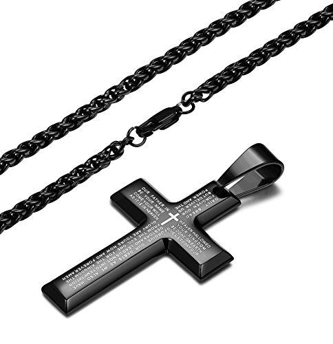 Jewelry Men's Stainless Steel Simple Black Cross Pendant Lord's Prayer Necklace 22 24 30 Inch-Necklaces-Innovato Design-1. Pendant + 22 inch Chain-Innovato Design