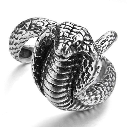 Men's Stainless Steel Ring Silver Tone Black Snake Cobra-Rings-INBLUE-7-Innovato Design