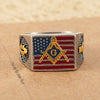 Silver Masonic Freemason American Flag Biker Mason Member Ring - InnovatoDesign
