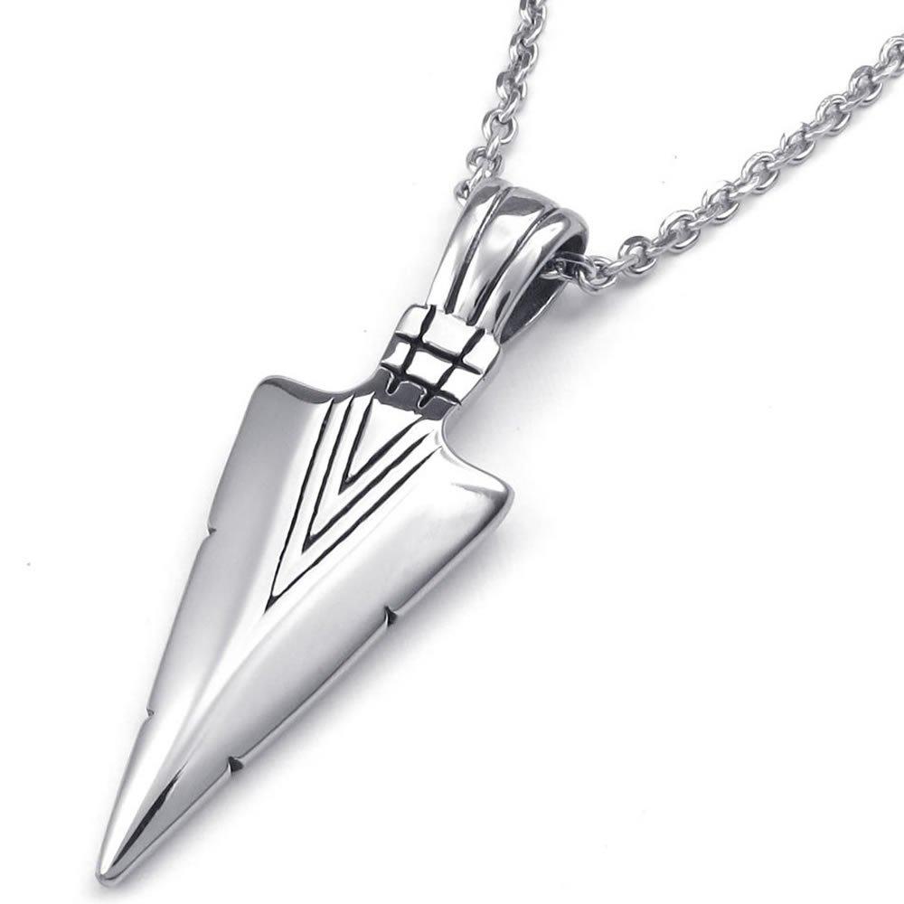 Men Arrowhead Arrow Stainless Steel Pendant Necklace, Silver, 24 inch Chain-Necklaces-Innovato Design-Innovato Design