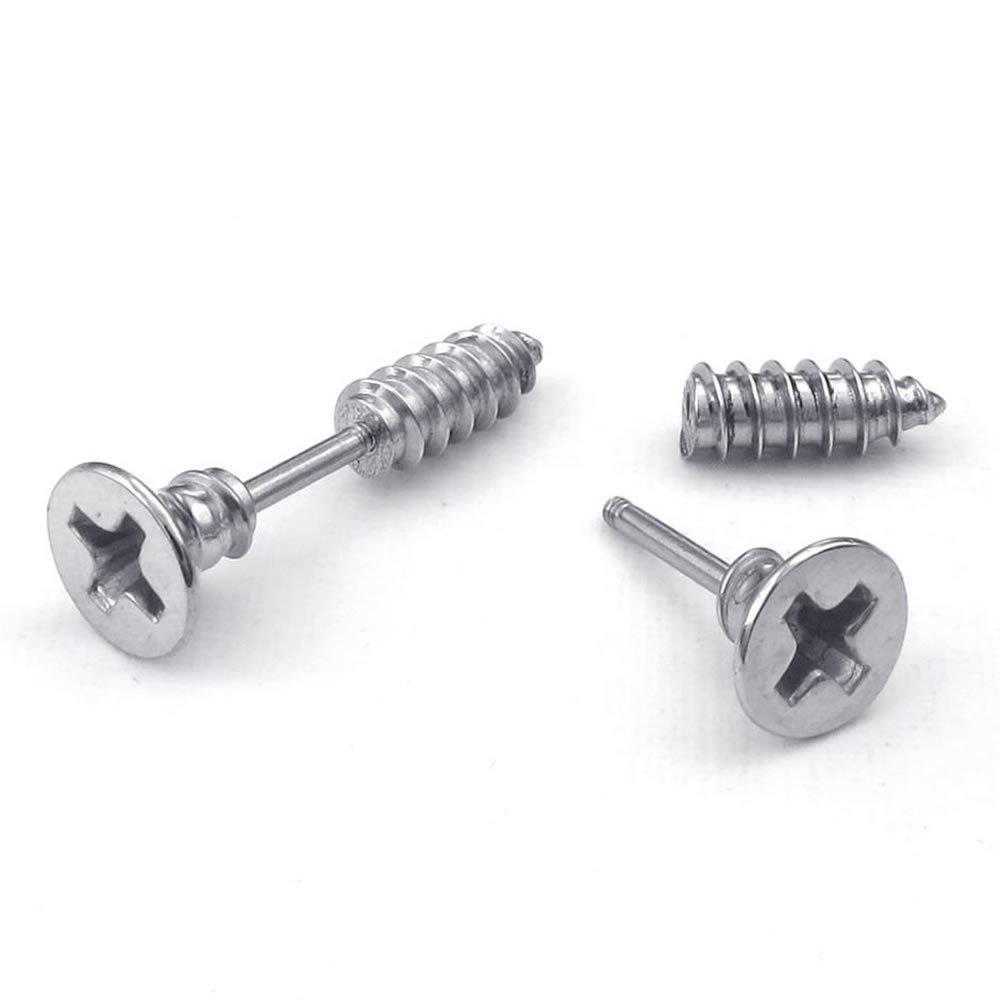 Men Stainless Steel Novelty Punk Rock Screw Stud Earrings Set, Black-Earrings-Innovato Design-Silver-Innovato Design