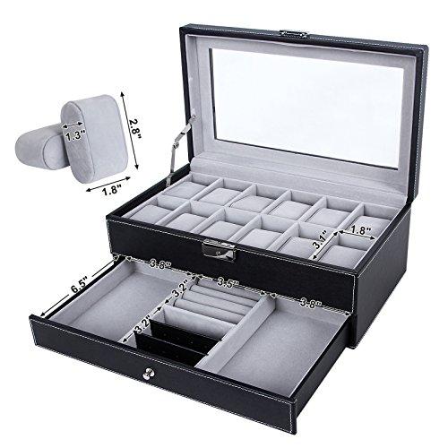 Men Watch Organizer Jewelry & Accessories Holder Display Case with Lock and Keys Black-Watch Box-Innovato Design-Black-Innovato Design
