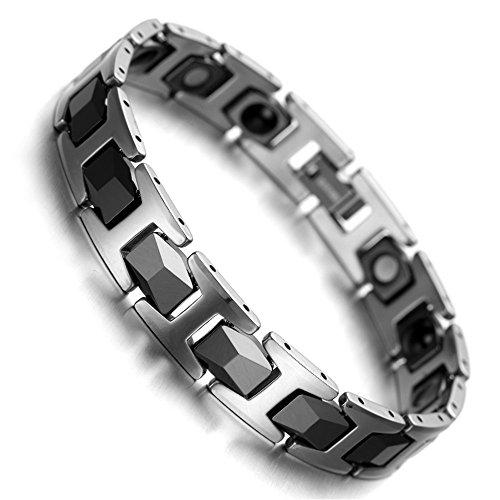 Tungsten Magnetic Hematite Men Bracelet black & silver 8" - InnovatoDesign