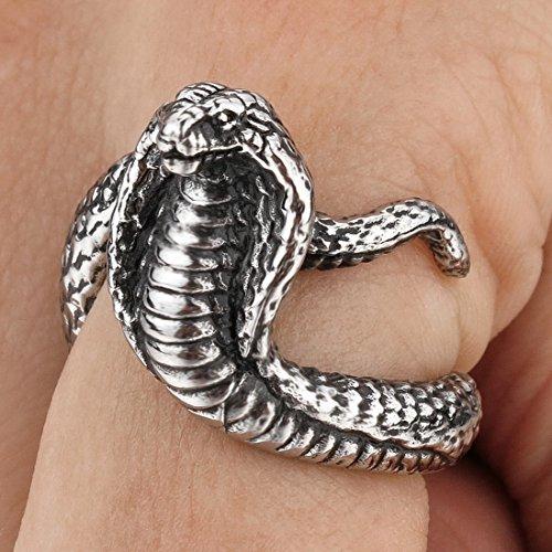 Men's Stainless Steel Ring Silver Tone Black Snake Cobra-Rings-INBLUE-7-Innovato Design