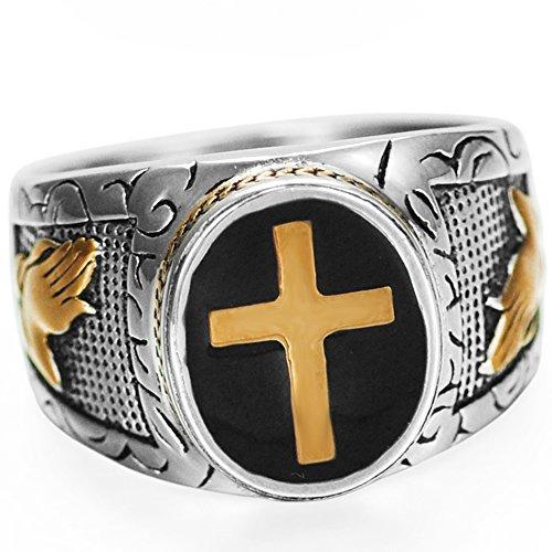 Christian Holy Cross Prayer Ring Stainless Steel Black Enamel Religious-Rings-Jude Jewelers-7-Innovato Design
