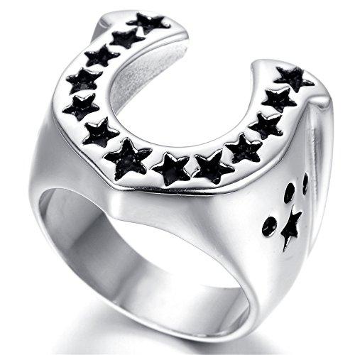 Men Stainless Steel Ring Vintage Biker Silver Black Horseshoe-Rings-Innovato Design-8-Innovato Design