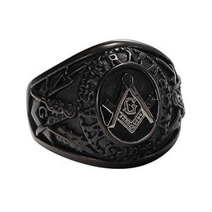 Vintage Masonic Master Freemason Black-Plated Stainless Steel 3D Large Signet Ring-Rings-Innovato Design-7-Innovato Design