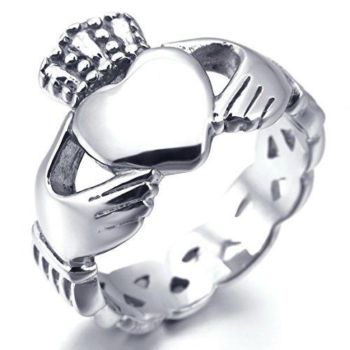 Women,Men's Stainless Steel Ring Silver Tone Irish Celtic Knot Irish Claddagh Friendship Love Heart Royal King Crown-Rings-INBLUE-7-Innovato Design
