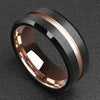 Men's 8mm Black Matte Finish Tungsten Carbide Ring 18K Rose Gold Plated Beveled Edge Wedding Band