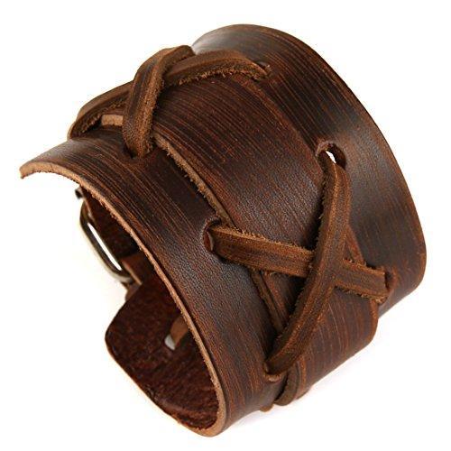 Authentic Wide Leather Casual Mens Brown Cuff Bangle Bracelet