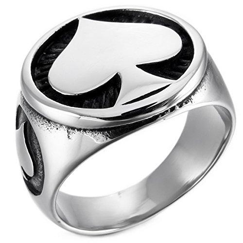 Men's Stainless Steel Ring Silver Tone Black Ace of Spades Poker Card-Rings-Innovato Design-7-Innovato Design