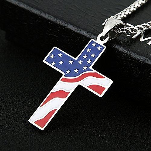 American Flag Patriotic Cross Religious Jewelry Enamel Pendant Necklace-Necklaces-Innovato Design-Silver-Innovato Design