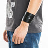 Braided Mens Wide Black Leather Bracelet Wristband Bangle with Snap Buttons