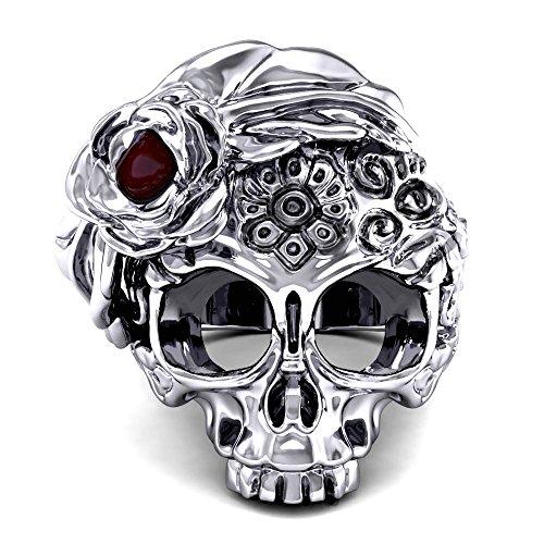 Ladies Skull Ring Antique Big Statement Ruby Flower Seleton Jewelry-Rings-Innovato Design-7-Innovato Design