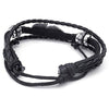 Men Women Leather Bracelet, 7-9 inch Adjustable Feather Bangle, Black Silver-Bracelets-KONOV-Innovato Design