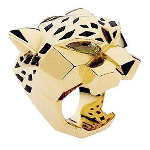 Gold-Tone Leopard Man Woman Cocktail Ring Green Zircon Eyes-Rings-Innovato Design-7-Innovato Design