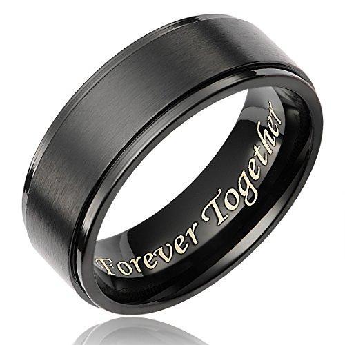 8MM Men's Black Titanium Ring Wedding Band Engraved Forever Together-Rings-Innovato Design-7-Innovato Design