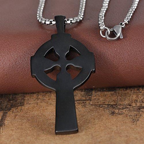 Stainless Steel Irish Knot Celtic Cross Pendant Necklace For Mens,24 Inches Link Chain,Jet Black-Necklaces-Innovato Design-Innovato Design