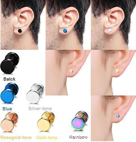 6 Pairs Stud Earrings for Men Women Ear Piercing Ear Plugs Tunnel 18G-Earrings-Innovato Design-Stainless Steel Earrings-Innovato Design