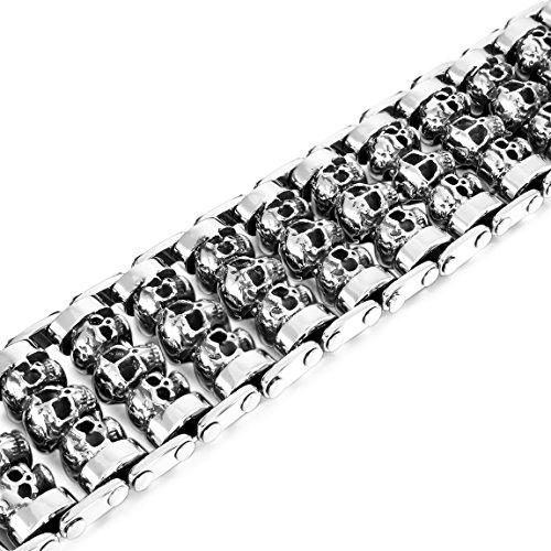 Men's Large Heavy Stainless Steel Bracelet Link Wrist Silver Tone Skull（ Weight : 187g ）-Bracelets-Innovato Design-Innovato Design