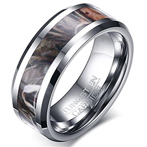 Men 8mm Tungsten Carbide Ring Silver Camouflage Hunting Camo Sport Fashion Wedding Engagement Band - InnovatoDesign
