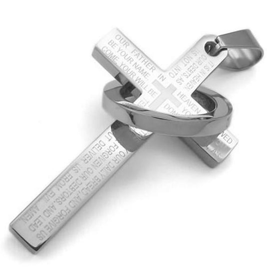 Stainless Steel Men Women Prayer Ring Cross Pendant Necklace, Silver, 24 inch Chain-Necklaces-KONOV-Innovato Design