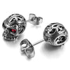 Men's Stainless Steel Stud Earrings CZ Silver Tone White Red Skull-Earrings-Innovato Design-Red-Innovato Design