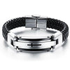 Men Stainless Steel Black ID PU Leather Bracelet Cross Cuff Christian Bangle Buckle Silver Wrist Band - InnovatoDesign