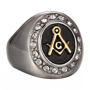 Gold Plated Vintage Highly Polishing Freemason Masonic with CZ Stainless Steel Men Ring-Rings-Innovato Design-7-Innovato Design