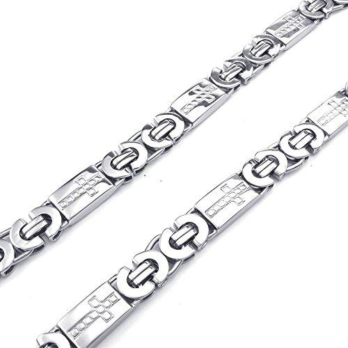Men Stainless Steel Necklace, Heavy Wide Cross Links Chain, Silver-Necklaces-KONOV-Innovato Design