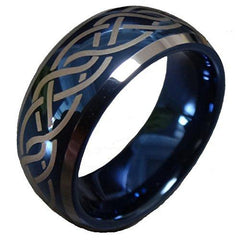 Men Women 8mm Blue Tungsten Carbide Wedding Ring Laser Celtic Knot Engagement Promise Band Comfort Fit - InnovatoDesign