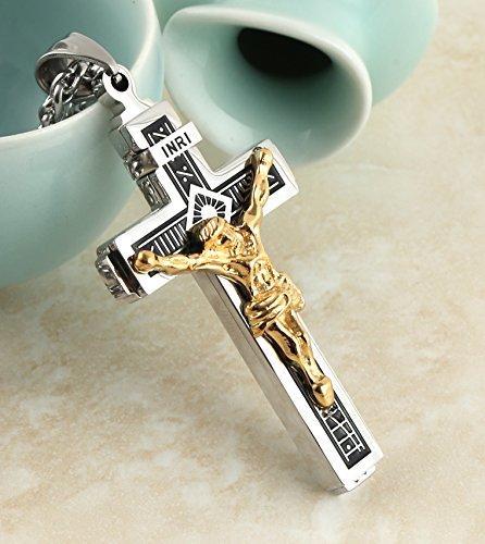 Catholic Jesus Christ on INRI Cross Crucifix stainless steel Pendant Necklace 24" Chain-Necklaces-Innovato Design-Gold-Innovato Design