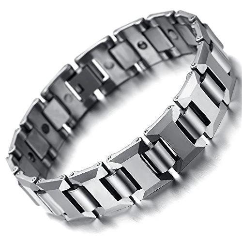 Tungsten Magnetic Hematite Men Bracelet, Heavy, Silver, 8.2 - InnovatoDesign