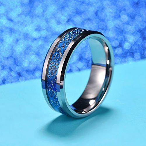 DRAGON Men Women 8mm Tungsten Carbide Ring Blue Celtic Imitated Meteorite Inlay Ring Beveled Edge-Rings-Innovato Design-6-Innovato Design